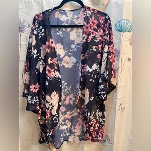 Navy Blue Floral Kimono